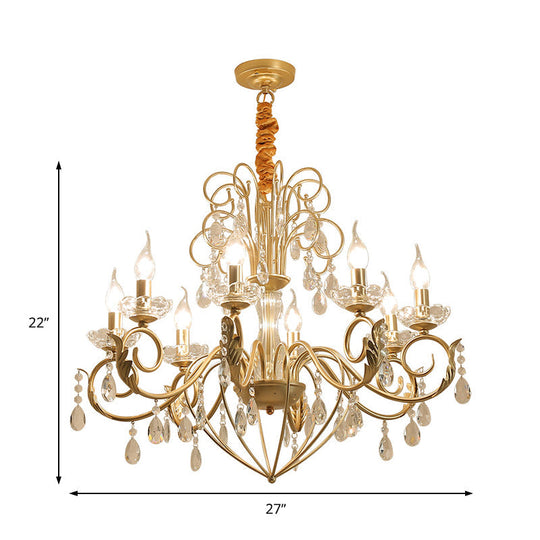 Vintage Style 5/8-Light Candle Hanging Lamp – Metal & Crystal Chandelier Pendant Light (Gold