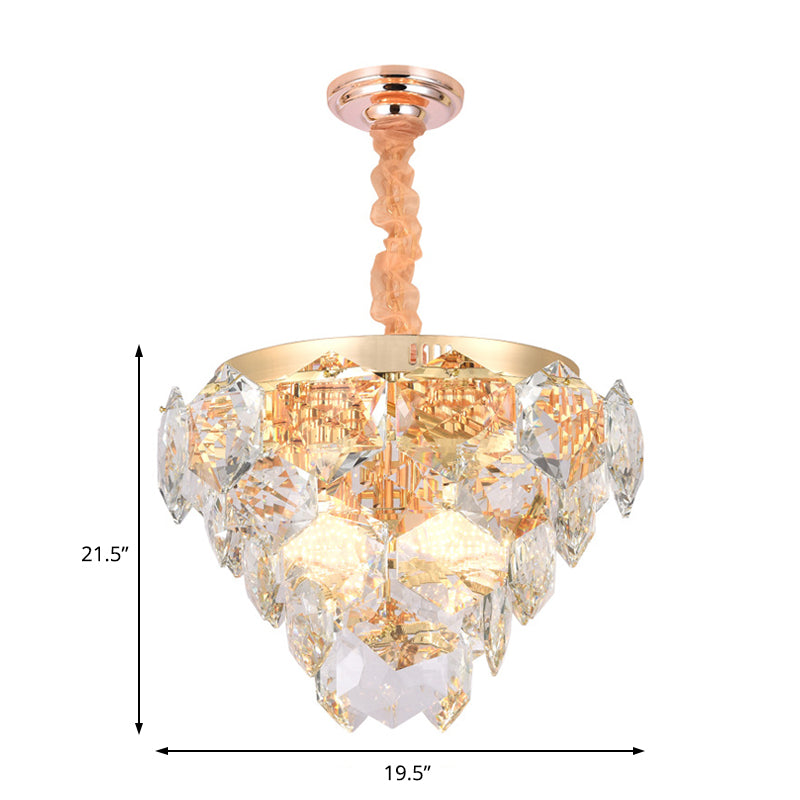 Gold Modern Crystal Pendant Lamp - 14-Light Multi-Layer Ceiling Light For Living Room