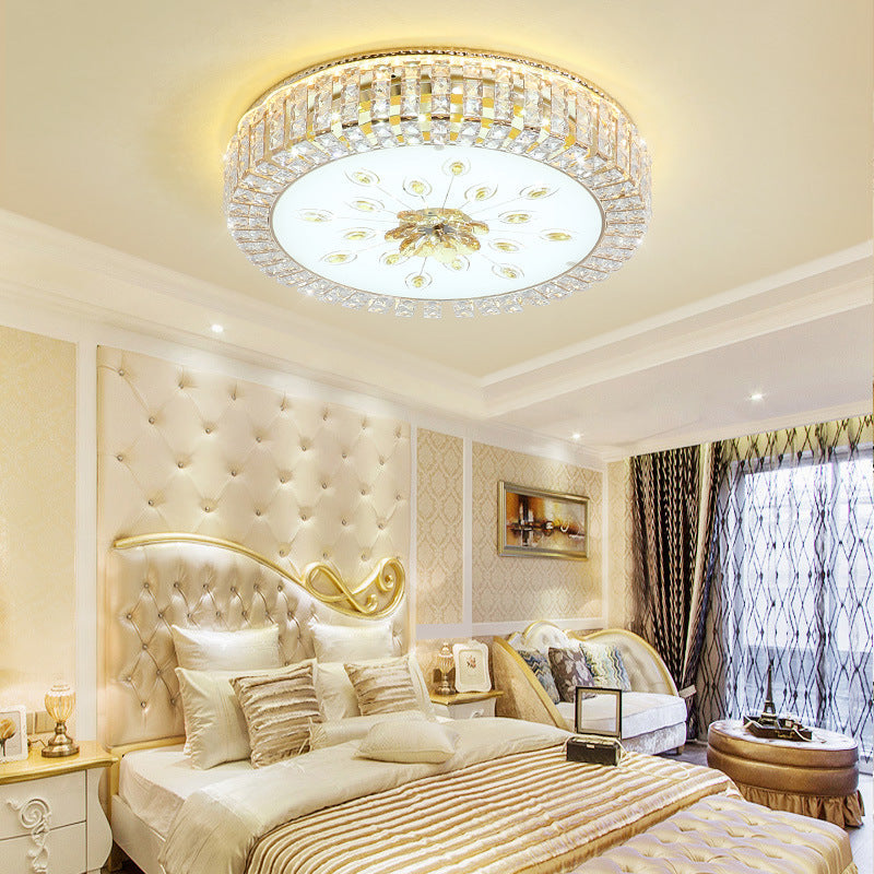 Led Crystal Flush Mount Fixture With Gold Finish For Modern Bedroom / 16
