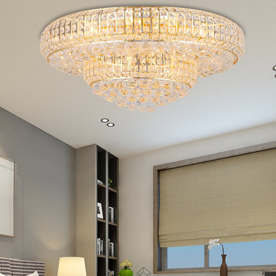 Modern Clear Crystal Ceiling Light With Gold Finish For Living Room / 23.5