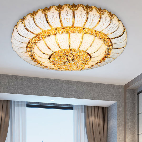 Modern Gold Flush Mount Ceiling Light With K9 Crystal Accents - 10/19-Lights Glass Shade