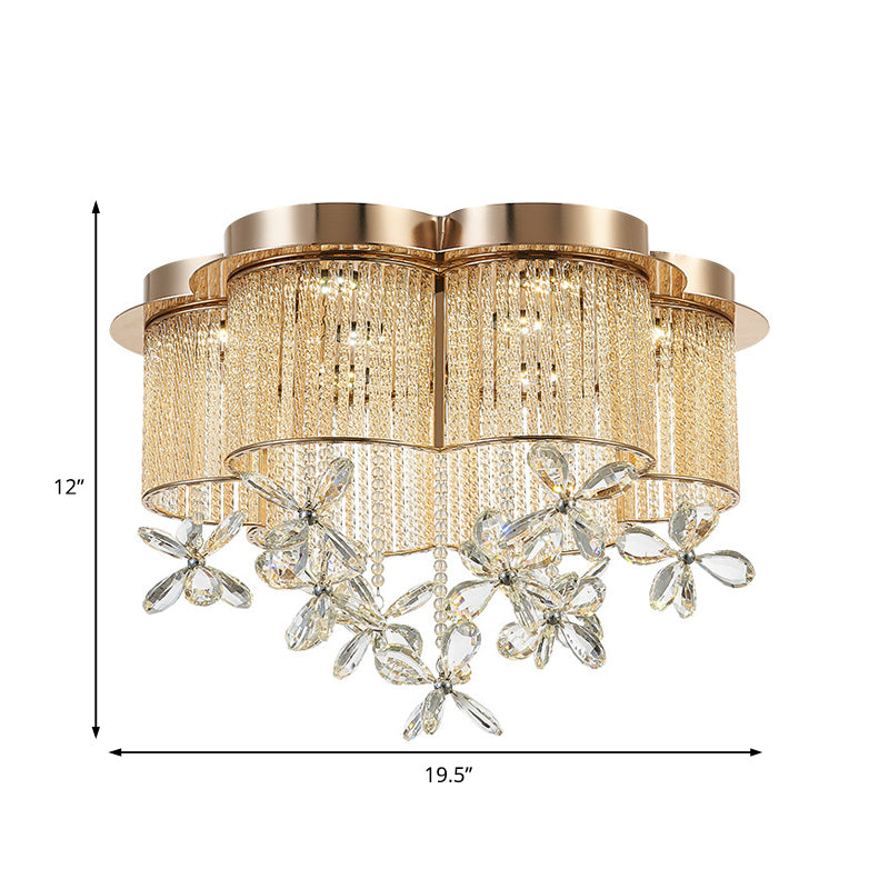 Modern Gold Flower Shade Flushmount Led Pendant Light With Clear Crystal Accents 19.5’/23.5’ Wide