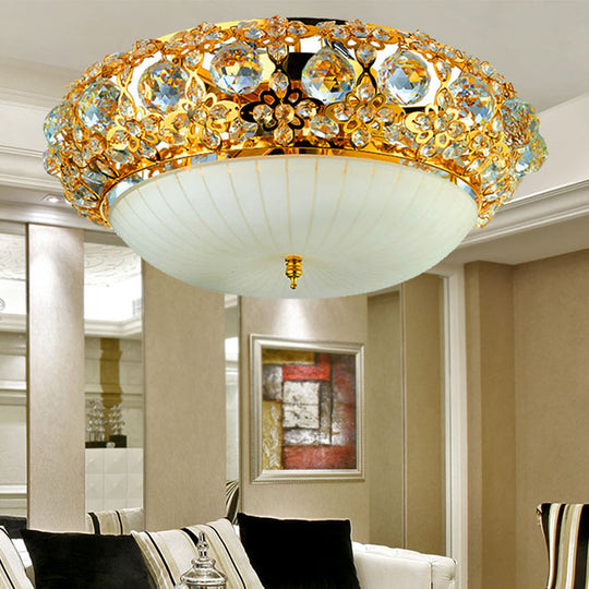 15/19 Semi Mount Clear Crystal Ceiling Fixture With Opal Glass Diffuser In Gold - Modern Lighting