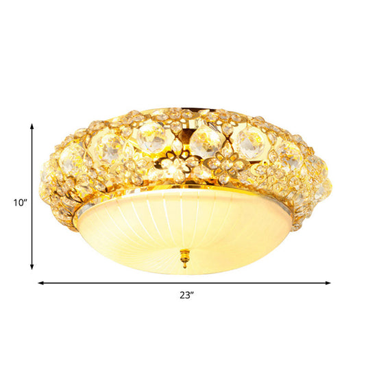 15’/19’ Semi Mount Clear Crystal Ceiling Fixture With Opal Glass Diffuser In Gold - Modern