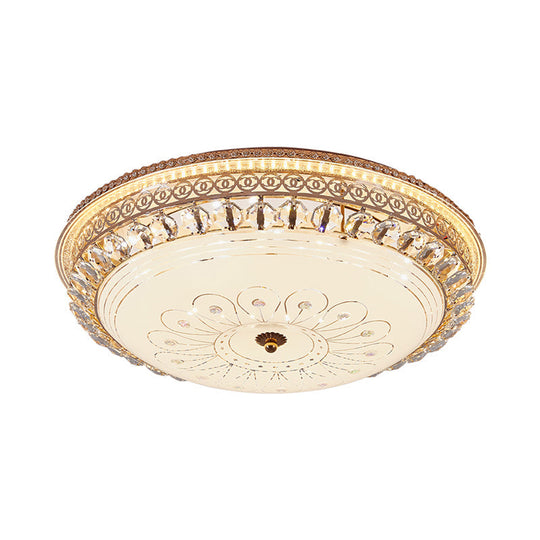 Modern Gold Flush Mount Ceiling Light With Opal Glass Led And Crystal Accent - 16’/19.5’ W