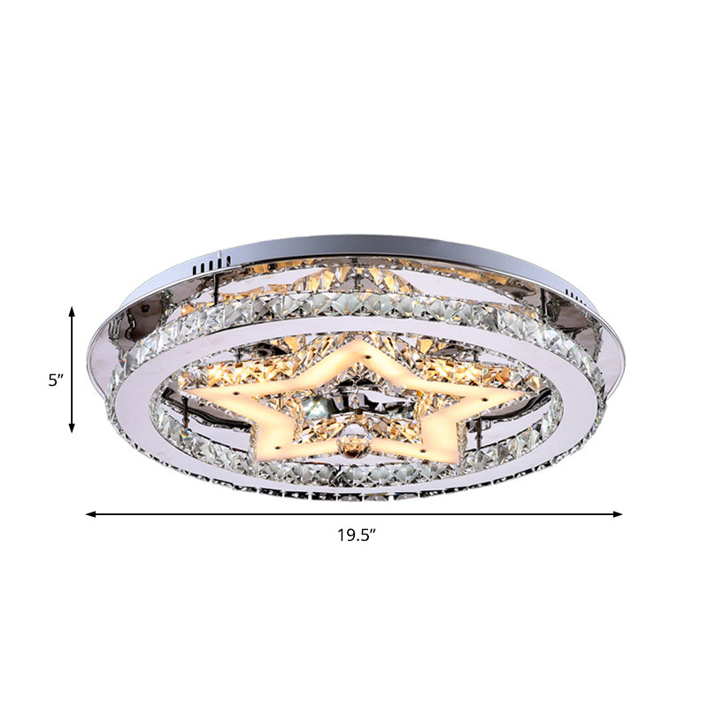 Contemporary Star Semi Flush Pendant Light With Clear Crystal Shade - Led Ceiling Lighting In Chrome