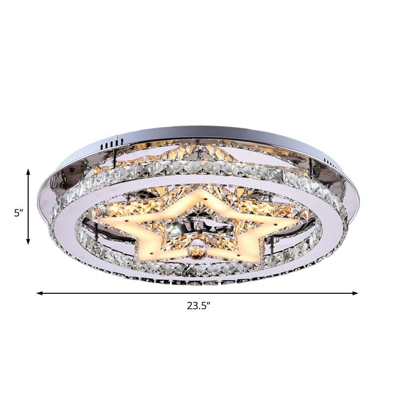 Contemporary Star Semi Flush Pendant Light With Clear Crystal Shade - Led Ceiling Lighting In Chrome