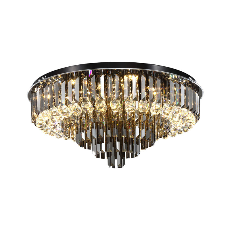 Modern Crystal Led Bedroom Ceiling Light - Smoke Gray Layered Flush-Mount Fixture 19.5/23.5 Wide
