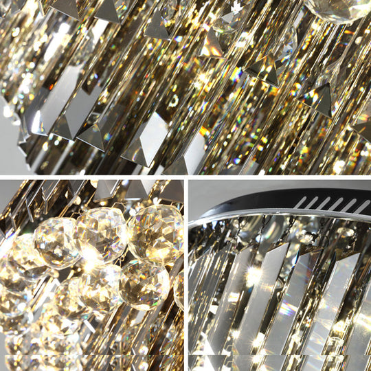 Modern Crystal Led Bedroom Ceiling Light - Smoke Gray Layered Flush - Mount Fixture 19.5’/23.5’ Wide