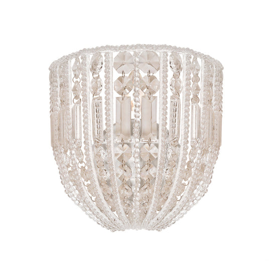 Contemporary Beaded Wall Sconce Light - Clear Crystal Elegant 1-Head Lamp For Living Room