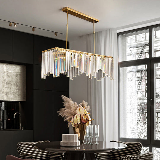 Modern Gold Linear Crystal Led Chandelier Lamp - 24.5’/32’ Wide Pendant Lighting For Living Room
