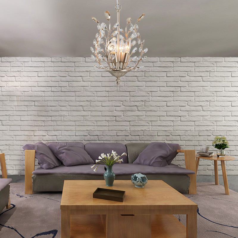 Vintage Clear Teardrop Crystal Chandelier Lamp - Leaf Design 4 Lights Champagne Ceiling Hanging