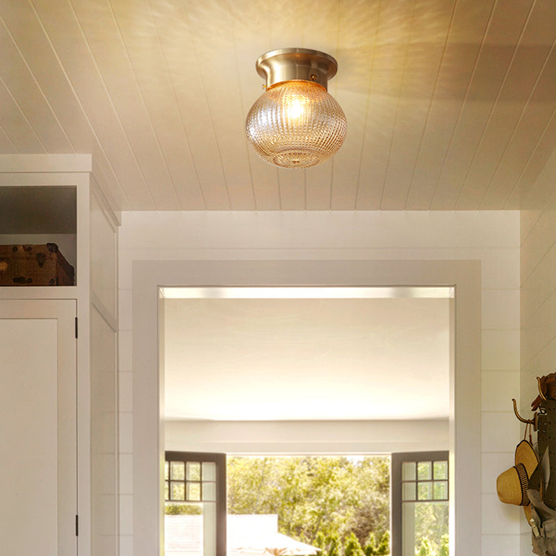 Modern Gold Flush Mount Ceiling Light Fixture With Prismatic Glass - 1