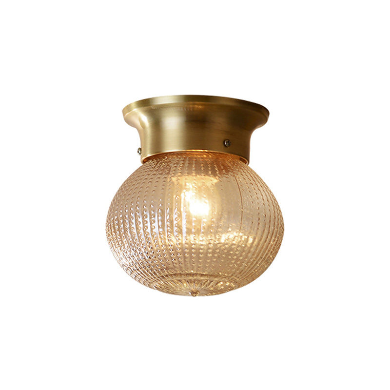 Modern Gold Flush Mount Ceiling Light Fixture With Prismatic Glass - 1