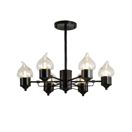 Vintage Bedroom Pendant Chandelier - Candle Clear Glass Light 3/6/8-Light Black