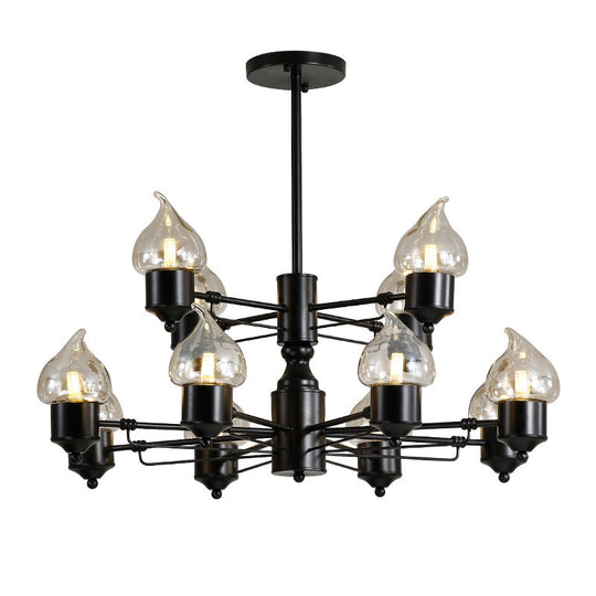 Vintage Bedroom Pendant Chandelier - Candle Clear Glass Light 3/6/8-Light Black