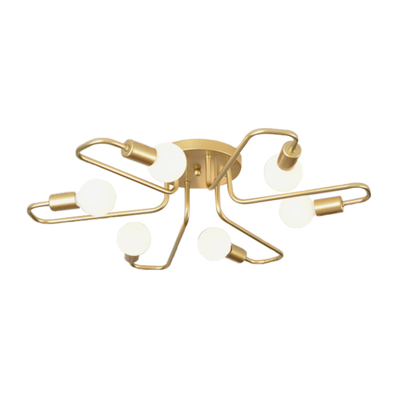 Contemporary Gold/Black/White Sputnik Semi Flush Ceiling Light - 6 - Light Metal Mount For Bedroom