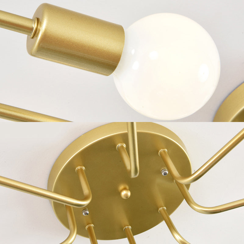 Contemporary Gold/Black/White Sputnik Semi Flush Ceiling Light - 6 - Light Metal Mount For Bedroom