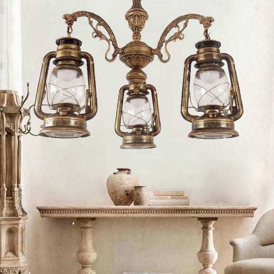 Industrial Pendant Chandelier Light For Kitchen - Clear Glass With Black/Silver/Red Lantern Design