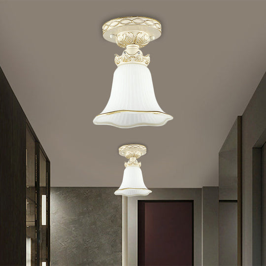1 - Head Vintage Flush Mount Ceiling Light With Milky Glass Flower Design