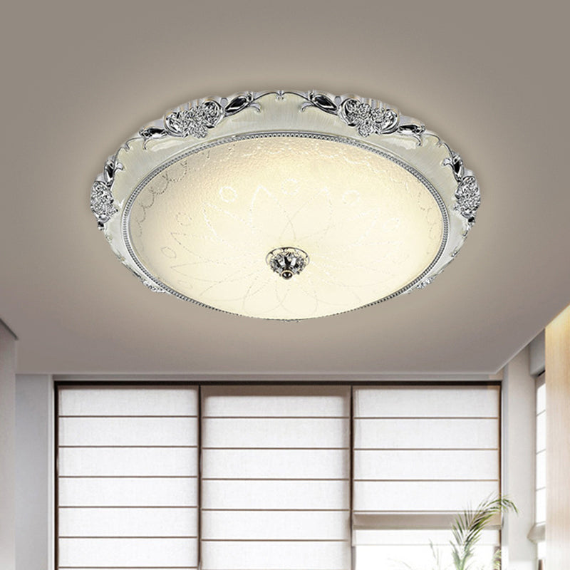 Traditional Round Glass Led Flush Light In Silver/Gold - 12’/16’/19.5’ Width