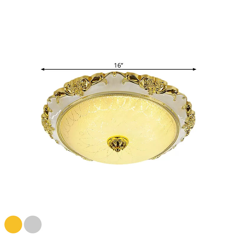 Traditional Round Glass Led Flush Light In Silver/Gold - 12/16/19.5 Width