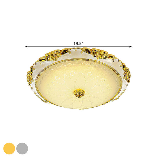 Traditional Round Glass Led Flush Light In Silver/Gold - 12/16/19.5 Width