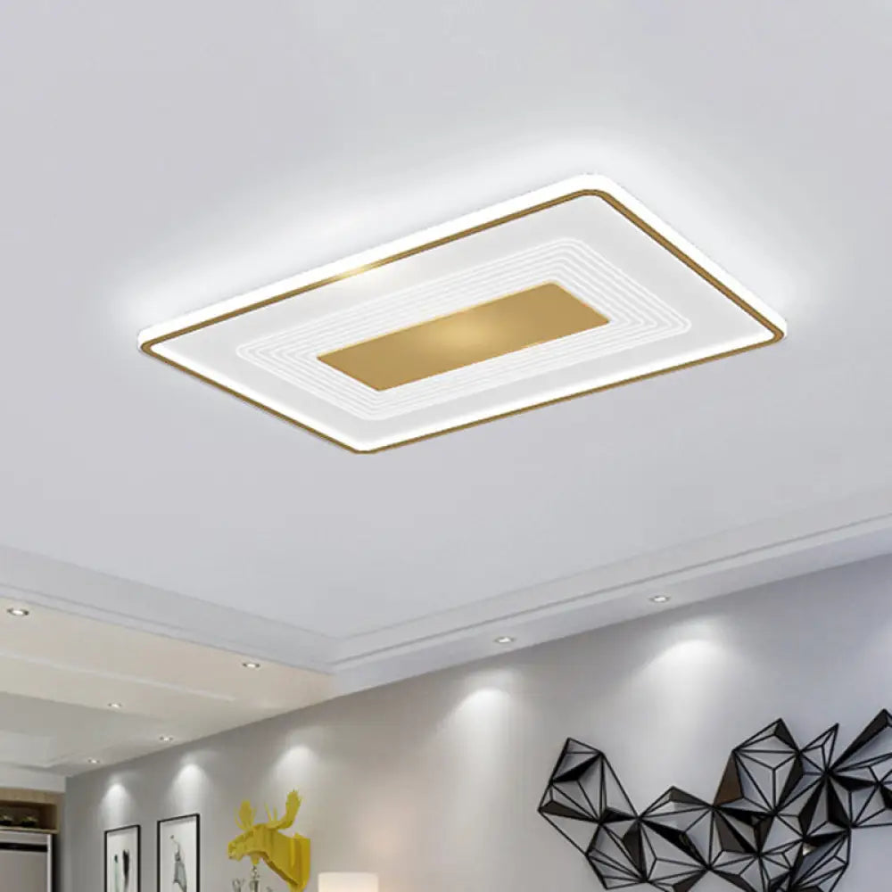 16’ Modern Acrylic Led Flush Light Square/Rectangle Gold Finish – White/Warm For Living Room /