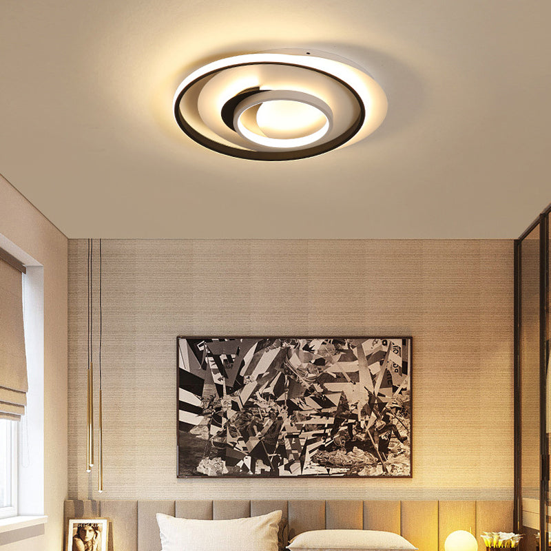 Modern Black Flush Ceiling Lighting Fixture - 18’/21.5’ Round Acrylic Led Light In Warm/White