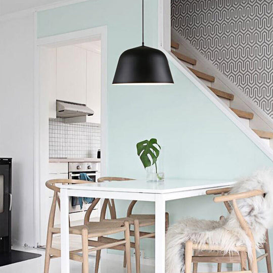 Nordic Style Dome Hanging Shade Ceiling 1 Light Metal Pendant Lamp In Black/Green For Bedroom