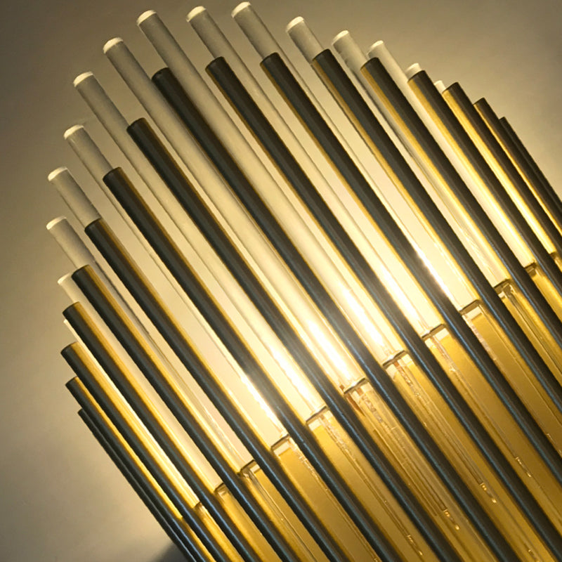 Modern Style Crystal And Brass Wall Mounted Lamp - 2 Lights Pipe Lighting For Bedroom