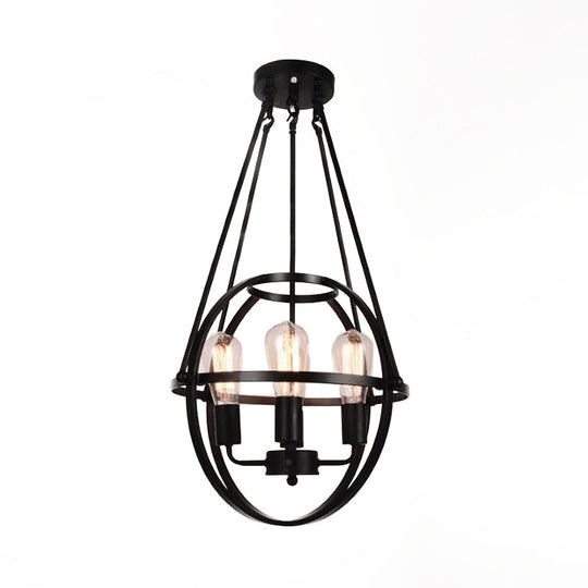 Industrial Black Metal Chandelier With 4 Heads And Cage Shade For Living Room Ceiling - Global