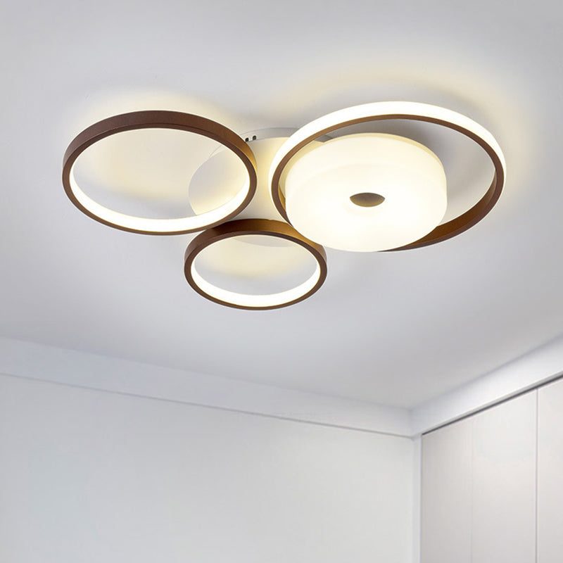 Modern Metal Flush Ceiling Light - 3 Rings Led Brown Warm/White (19.5’/25.5’ Width) / 19.5’ Warm