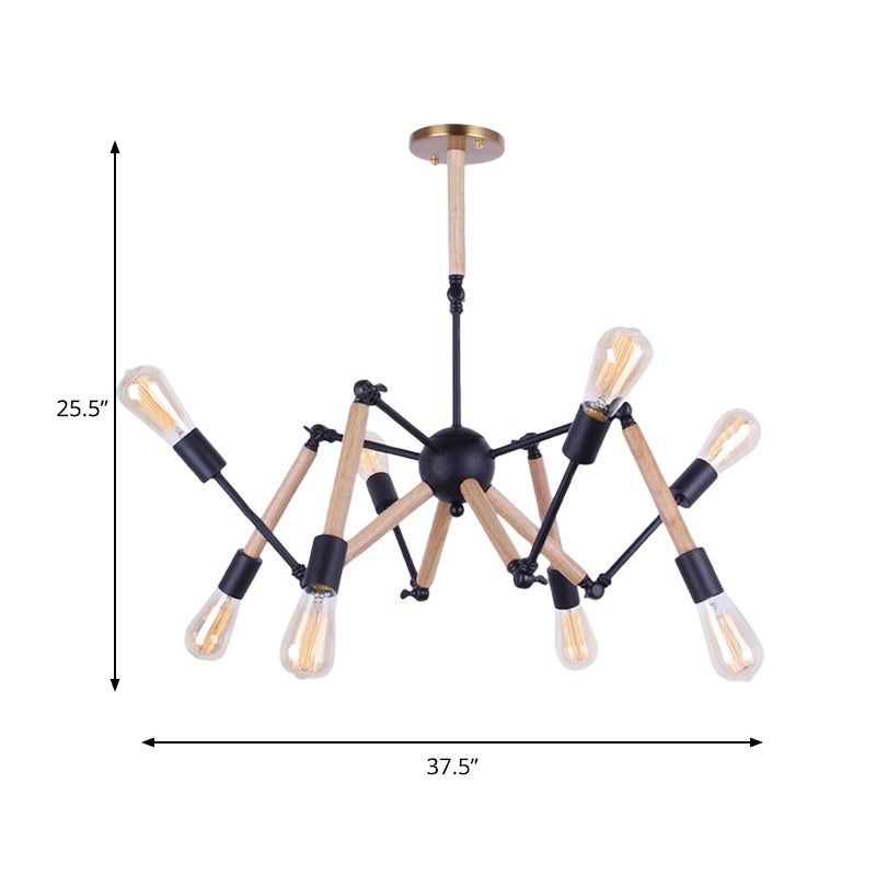 Lodge Style Chandelier Lighting - Adjustable Arm 6/8 Heads Wood And Metal Ceiling Fixture
