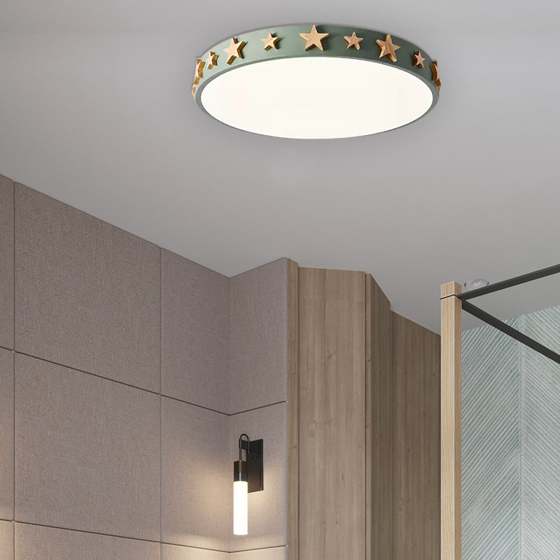 Contemporary Drum Flush Mount Light With Star Decoration - Ideal For Kids’ Bedroom