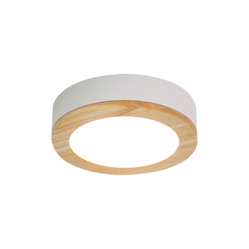 Kids Drum Ceiling Light With Wood And Acrylic Shade - Ideal Bedroom Flush Mount Fixture White / 12