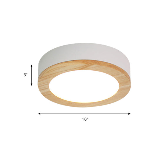Kids Drum Ceiling Light With Wood And Acrylic Shade - Ideal Bedroom Flush Mount Fixture