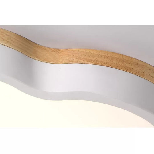 Wooden Ceiling Light With Floral Shade - Flush Mount For Kids Bedroom