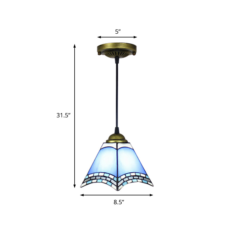 Blue Geometric Glass Ceiling Pendant Light - Mediterranean Style For Living Room