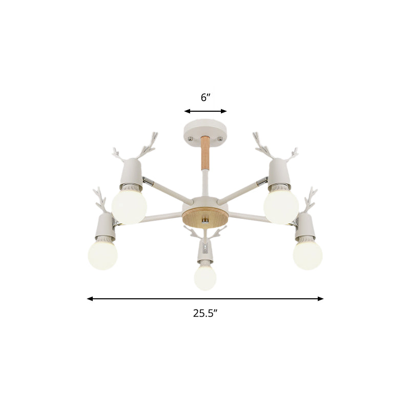 Kids’ Bedroom Semi Flush Ceiling Light With Modern Antler Decoration
