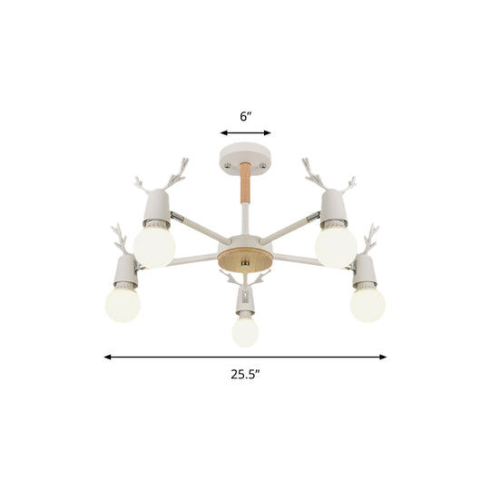 Kids’ Bedroom Semi Flush Ceiling Light With Modern Antler Decoration