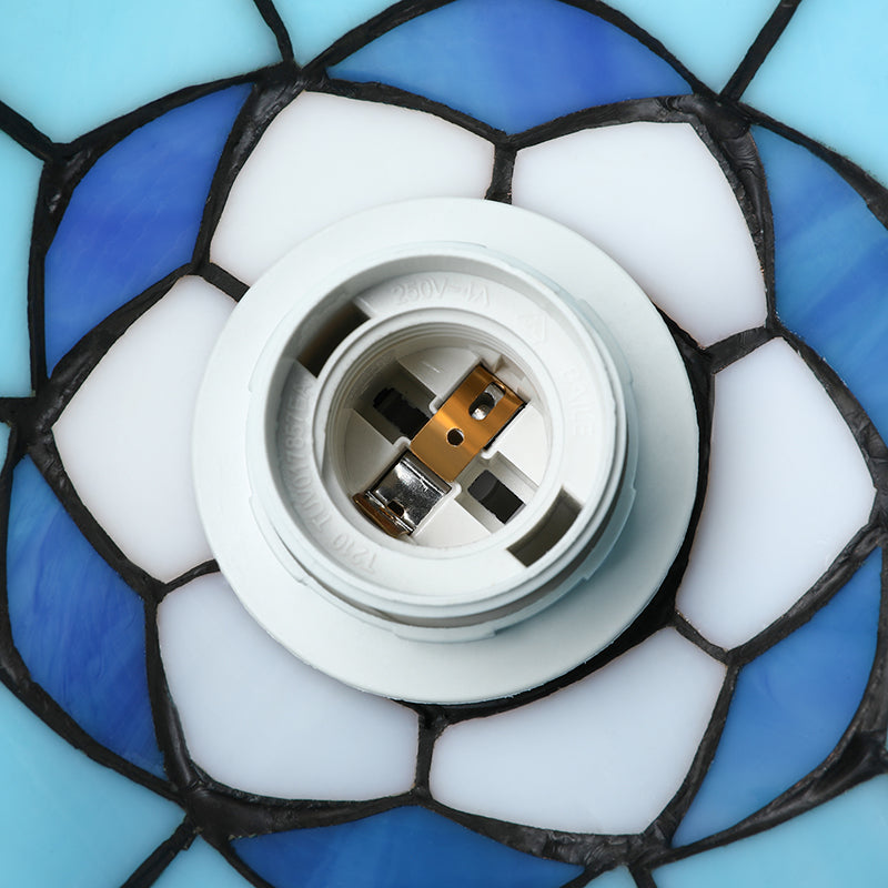 Dining Table Hanging Lights - Floral Shade Pendant Ceiling Lamp In Blue With Tiffany Style Art Glass