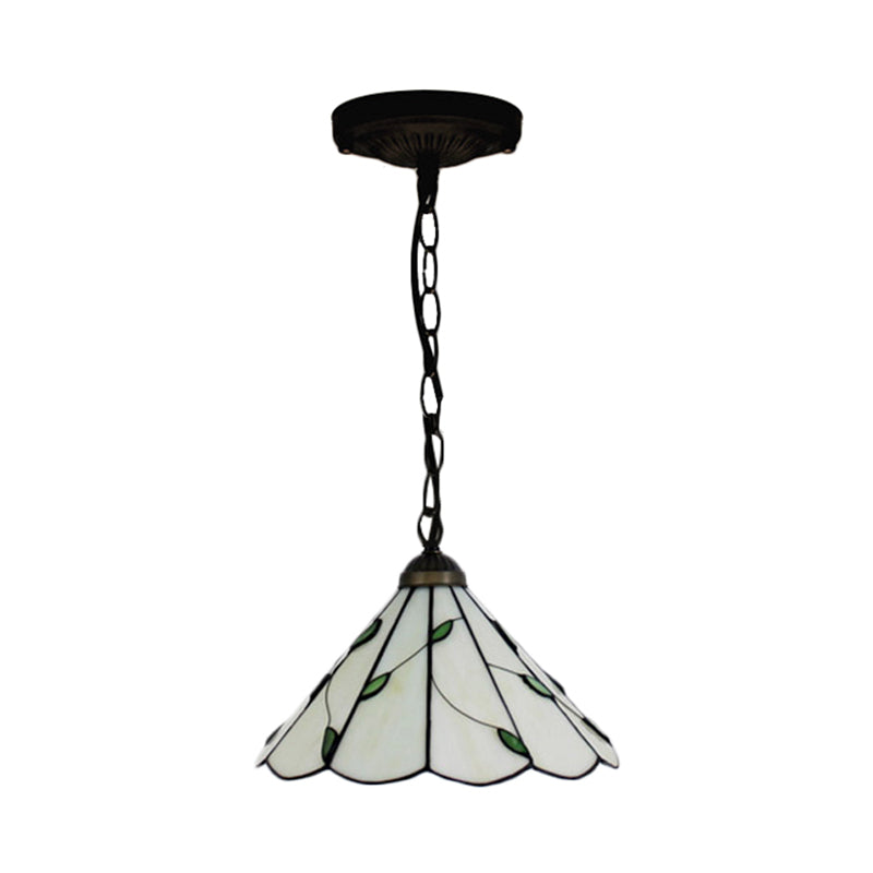Tiffany-Style Cone Pendulum Light - Handcrafted Art Glass Suspension Lamp In Beige (6.5’/12’/16’ W)