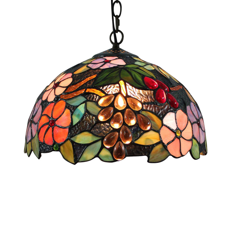 Victorian Flower Ceiling Lamp - Handcrafted Art Glass Pendant Light Black 1 Bulb 12’/16’ Wide