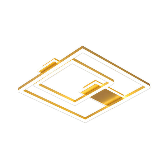 16’/19.5’ Led Flush Ceiling Light In Simple Gold With Square Metal Shade - White/Warm