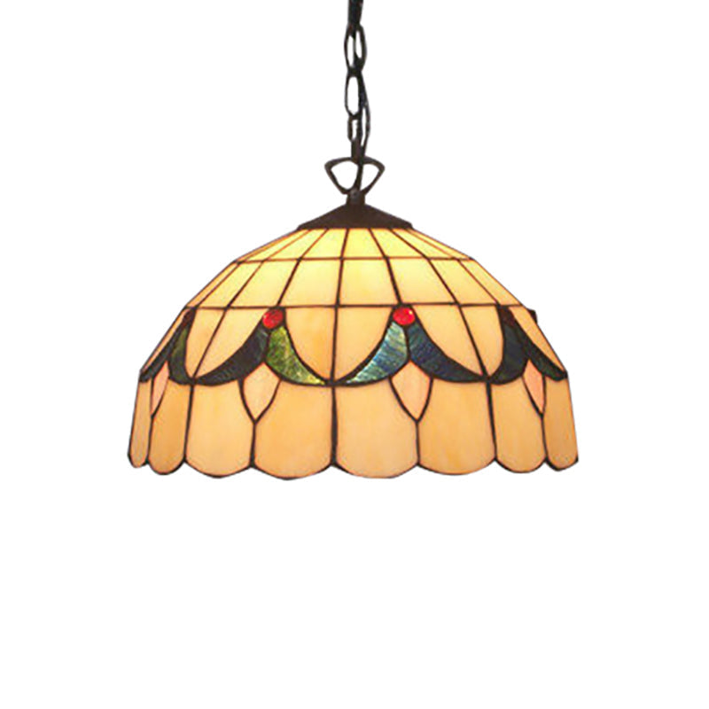 Tiffany-Style Beige Handcrafted Glass Ceiling Light With 1 Bulb