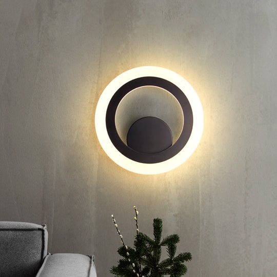 Contemporary Round Wall Sconce Light - Black Metal Led Lamp Warm/White
