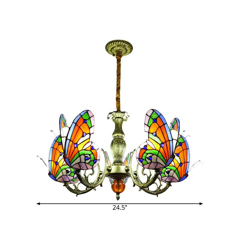 Stained Glass Butterfly Chandelier: Orange Yellow & Green Colors 3/5 Bulbs Perfect For Bedroom