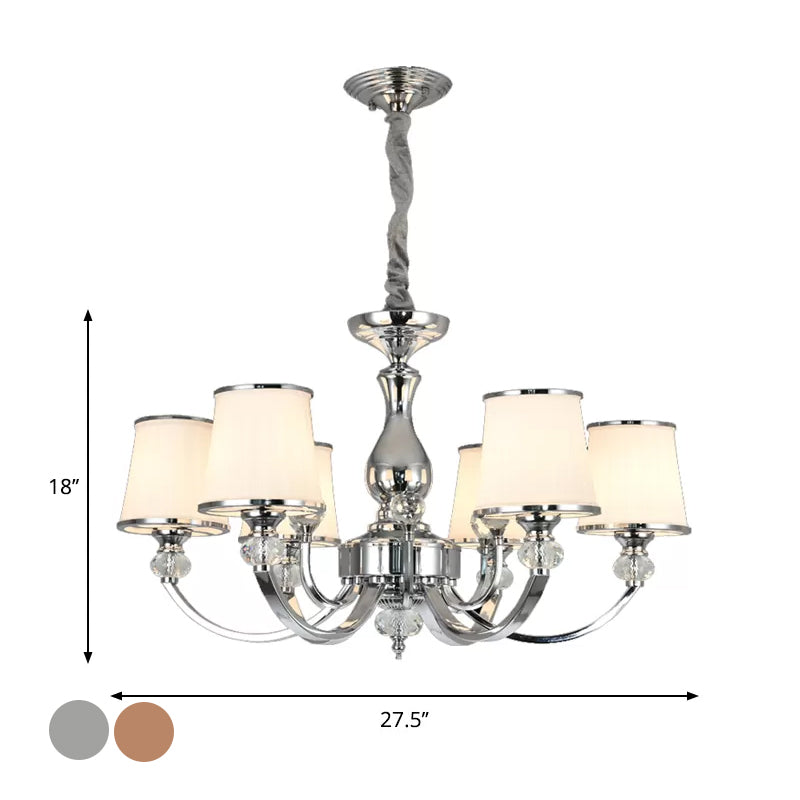Modernist Opal Glass Cone Ceiling Pendant Chandelier - Chrome/Gold Curved Arm 3/6 Lights