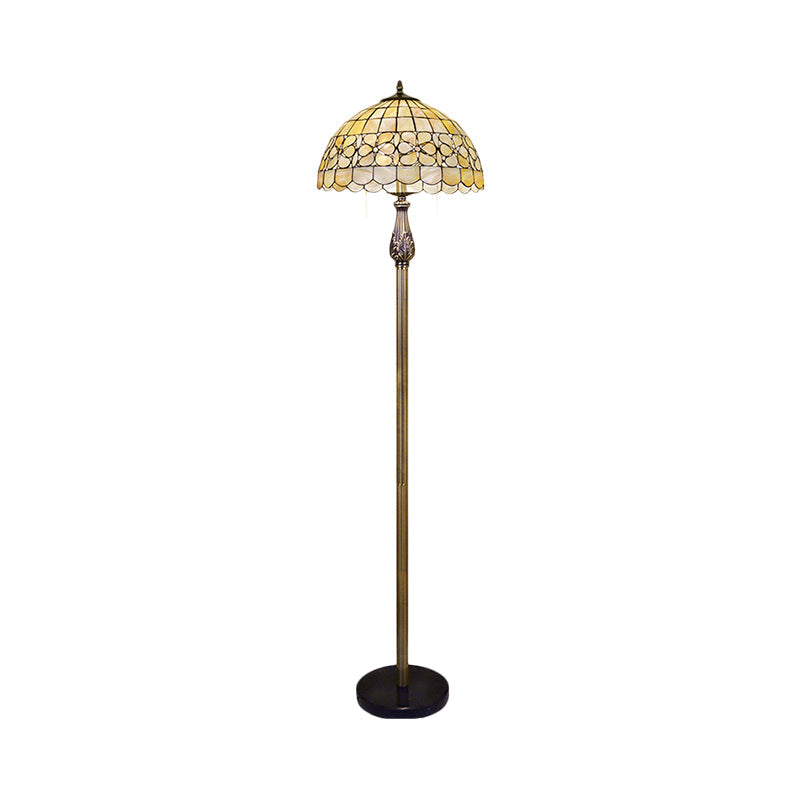 Beige Tiffany Shell Floor Reading Light - 2 Lights Blossom Pattern